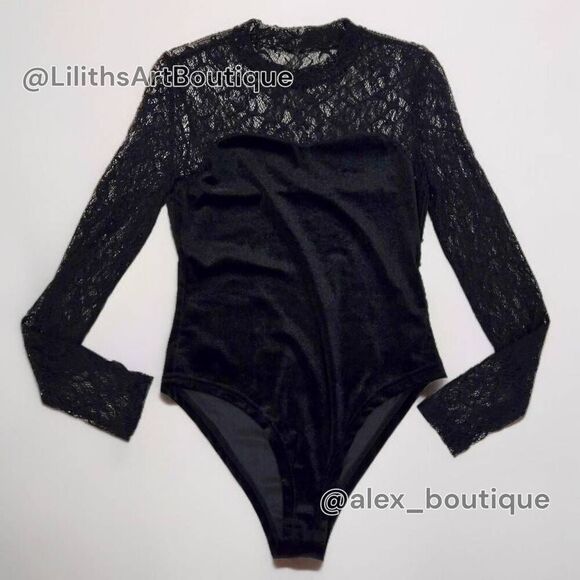 Lace Velvet Bodysuit(O008)-Size M for Women - Picture 6 of 10